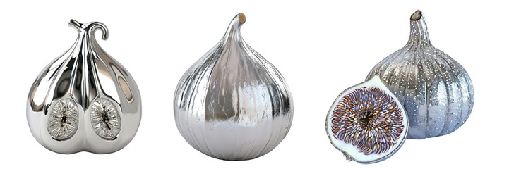 Silver fig in 3D, on a isolated transparent background