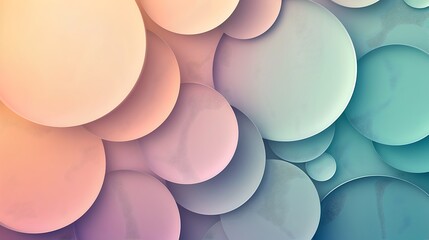 Wall Mural - Abstract pastel geometric shapes, overlapping circles and triangles, soft hues of lavender, mint, and peach, smooth blending, hd quality, modern and minimalist. --ar 16:9 --v 6.0 --s 250 --style raw