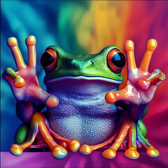 Wall Mural -  a colorful frog showing peace sign