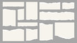 © Vector Tradition - White torn paper notes with ripped edges and corners, vector page scraps. Torn paper strips, cut shreds and cracks of sheet pieces, paper wisp fragments with crumpled edges for memo note frames
