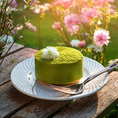 Generative AI Matcha cake on a plate