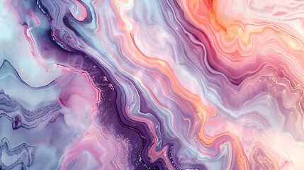 Wall Mural - Marble texture with pastel colors, swirling patterns in lavender, mint, and peach, smooth and glossy finish, high-definition quality, ethereal and elegant design. --ar 16:9 --v 6.0 --s 250 --style raw