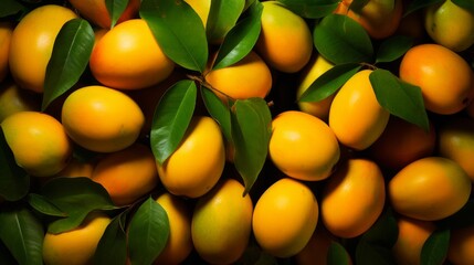 Wall Mural - Group of yellow fresh ripe mango pattern. ai generated art image