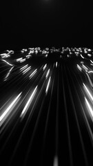 Wall Mural - black and white glowing particles flowing, technology data flow visualization, vertical 4k vj loop