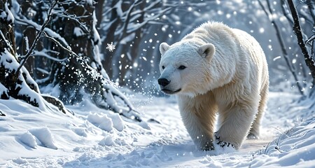 Wall Mural - Polar bear in the winter forest