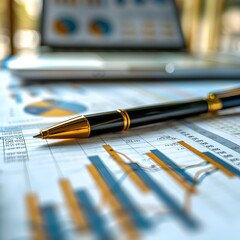 Poster - Detailed Financial Plan with Pie Charts and Graphs on Desk for Successful Business Strategy