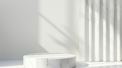 Wall Mural - Minimalist White Marble Product Display with Sunlight