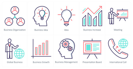 A set of 10 business icons as business organization, idea, business increase