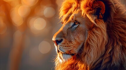 Poster - Majestic Lion with Flowing Mane in Vibrant Savannah Landscape