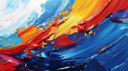 Canvas Print - An abstract painting featuring bold splashes of red, blue, and yellow, with dynamic brushstrokes and fluid shapes. High contrast, vivid colors, hd quality, energetic and expressive. --ar 16:9 --v 6.