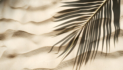 Wall Mural - Copy space of shadow palm leaf on sand beach texture background