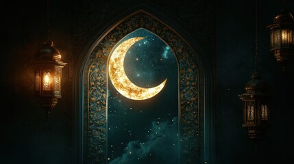 Wall Mural - Crescent Moon and Lanterns: A Night of Celebration