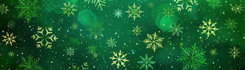 Wall Mural - Design of green Christmas pattern with snowflakes.