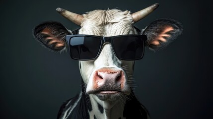 Wall Mural - A cow wearing sunglasses strikes a cool pose in a playful portrait, the image blending humor with a touch of style.