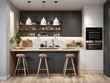 © Nyetock - Modern small interior kitchen design 3D Rendering, 3D Illustration