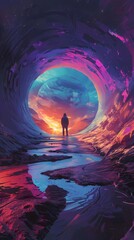 Futuristic vortex tunnel scene abstract illustration poster background