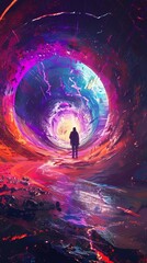 Futuristic vortex tunnel scene abstract illustration poster background