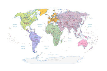  Political world map continents on white background