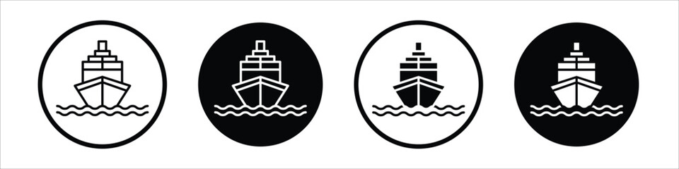 Canvas Print - Cargo Ship vector icon set black filled and outlined style.