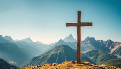 Wooden cross on the top of a mountain in the Dolomites