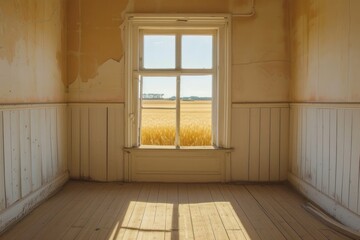 Wall Mural - Window see wheat field house floor room.