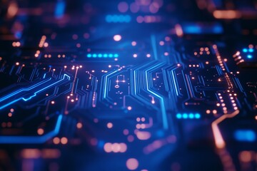Computer technology image with circuit board background, ideal for a variety of computer and AI related topics.