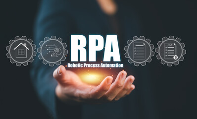 Fototapete - Robotic process automation RPA, Artificial intelligence , Big data and business concept on virtual screen.