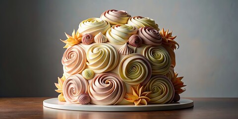 Wall Mural - A cake surrounded by swirling organic shapes, cake, dessert, bakery, organic, shapes, abstract, design, celebration