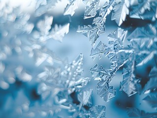 Wall Mural - Intricate frost patterns on a windowpane in a winter morning light