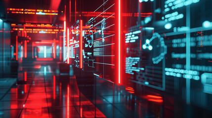 Wall Mural - a simulated data breach scenario with visual elements like breach notifications, compromised data al
