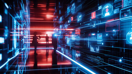 Wall Mural - a simulated data breach scenario with visual elements like breach notifications, compromised data al