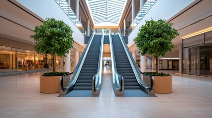 Empty Escalators in a Modern Shopping Mall.