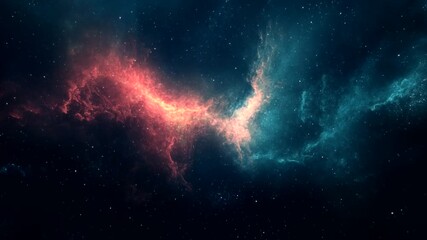 Wall Mural - Bright fiery explosion merging into deep cosmic colors. Space energy concept. Seamless looping time-lapse video background.