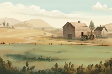 Poster - Illustration of farm architecture landscape building.