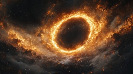 Wall Mural - ring of fire surrounded by nebula clouds burning in the galaxy
