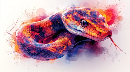 Wall Mural - Colorful snake slithering with splashing paint effect background