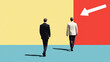 © wernerimages - Image of two men walking on a multi-colored background with one man heading towards a red area with an arrow. Vibrant colors, business attire, and directionality define this creative image.