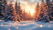 © Denys - Snow falling on pine trees covered with snow at sunset in winter forest