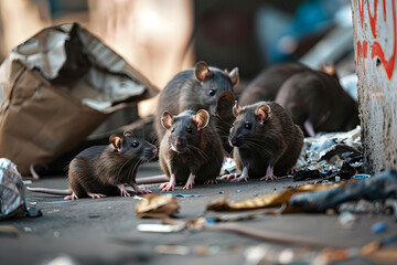 City rats sitting on trash.