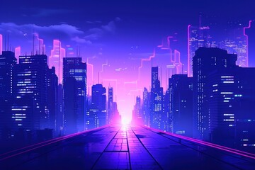 Sticker - Cyberpunk purple architecture cityscape.