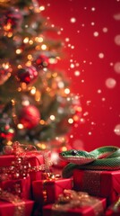 green snake resting on christmas presents under the tree