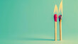 © AngrySun - Two burning matches on pastel blue background, ideas, emotional burnout, teamwork. Generative AI