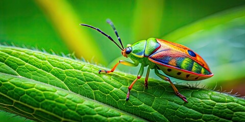 Bug crawling on a vibrant green leaf , insect, tiny, nature, green, crawling, small, macro, wildlife, colorful, close-up, flora