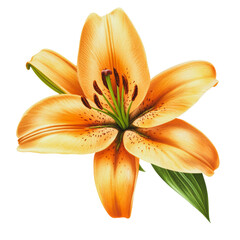 Poster - PNG Orange lily bloom with green leaves