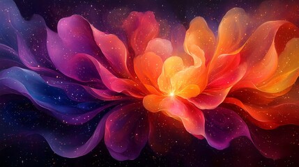 Wall Mural - abstract red and purple flower blooming in the universe