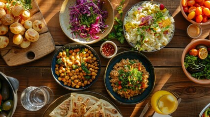 Wall Mural - Overhead view of food served in bowl on table