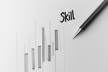 Skill development graph illustrated with letters and shapes on a plain background