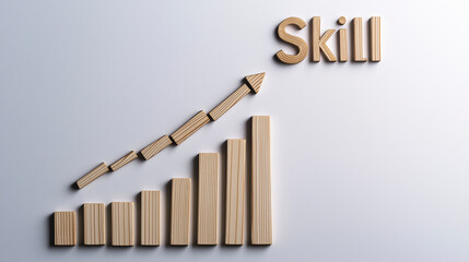 Skill development graph illustrated with letters and shapes on a plain background
