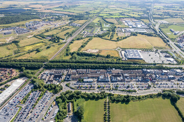 Bicester Village and Bicester town center, amazing aerial view in summer daytime, uk