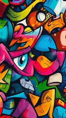 Wall Mural - Colorful urban graffiti art mural design with abstract shapes